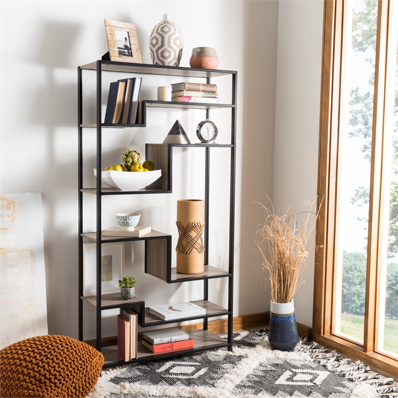Safavieh Joanna Wood and Iron  Etagere in Light Brown / Black