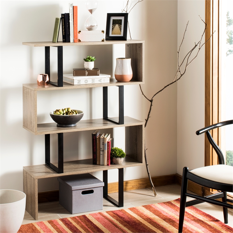 Safavieh Louise Wood and Iron Etagere in Light Brown / Black