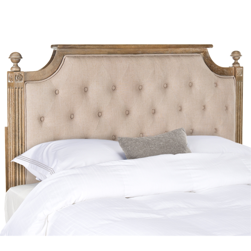 Safavieh Rustic Wood and Linen Headboard  in Taupe / Oak