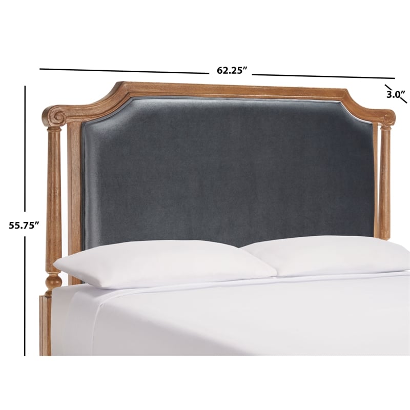 Safavieh Hudson Wood and Velvet Headboard  in Gray / Oak