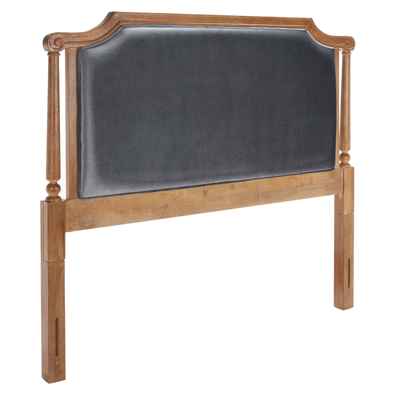 Safavieh Hudson Wood and Velvet Headboard  in Gray / Oak