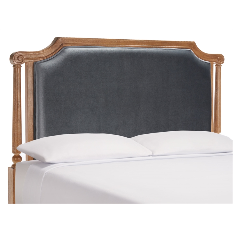 Safavieh Hudson Wood and Velvet Headboard  in Gray / Oak