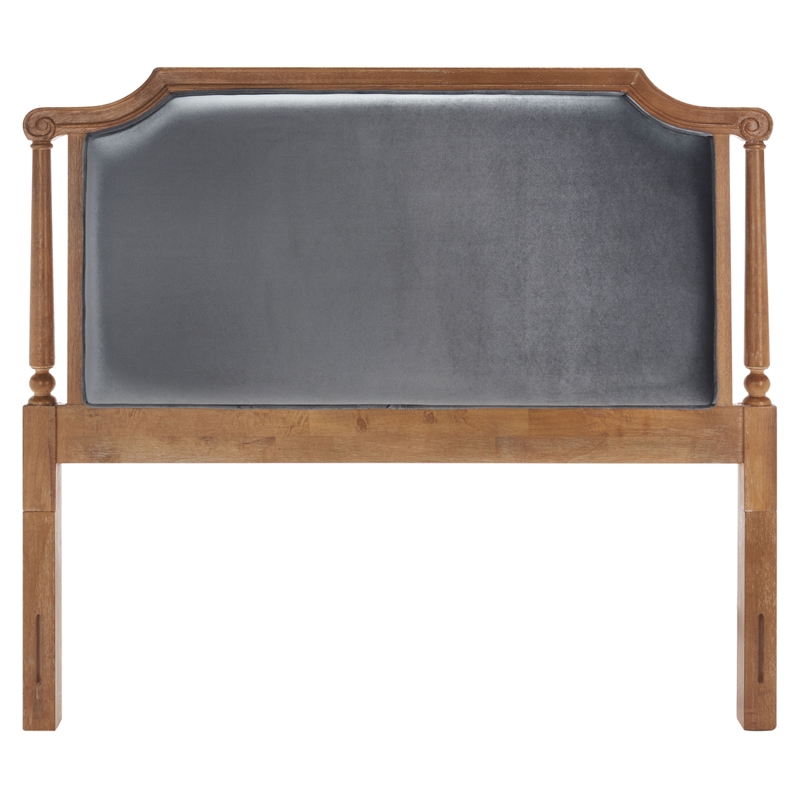 Safavieh Hudson Wood and Velvet Headboard  in Gray / Oak