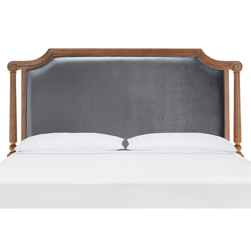 Safavieh Hudson Wood and Velvet Headboard  in Gray / Oak