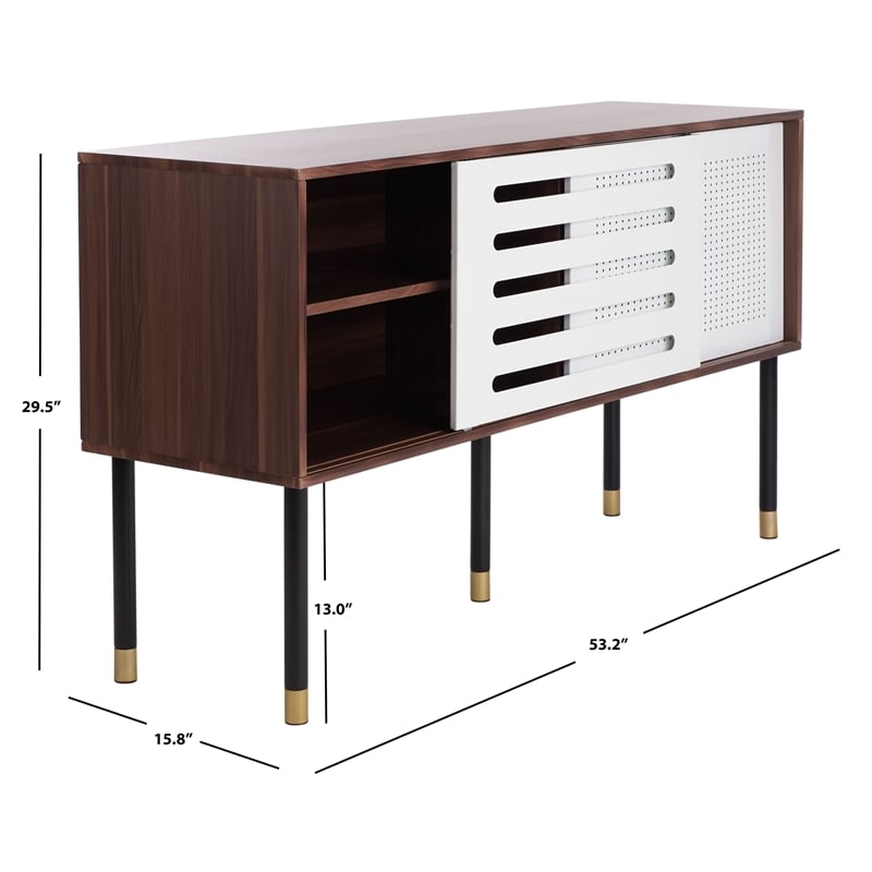 Safavieh Shiloh Wood and Metal Media Stand in White / Walnut