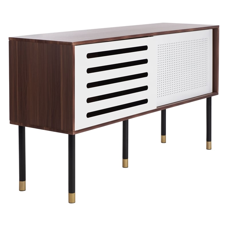 Safavieh Shiloh Wood and Metal Media Stand in White / Walnut