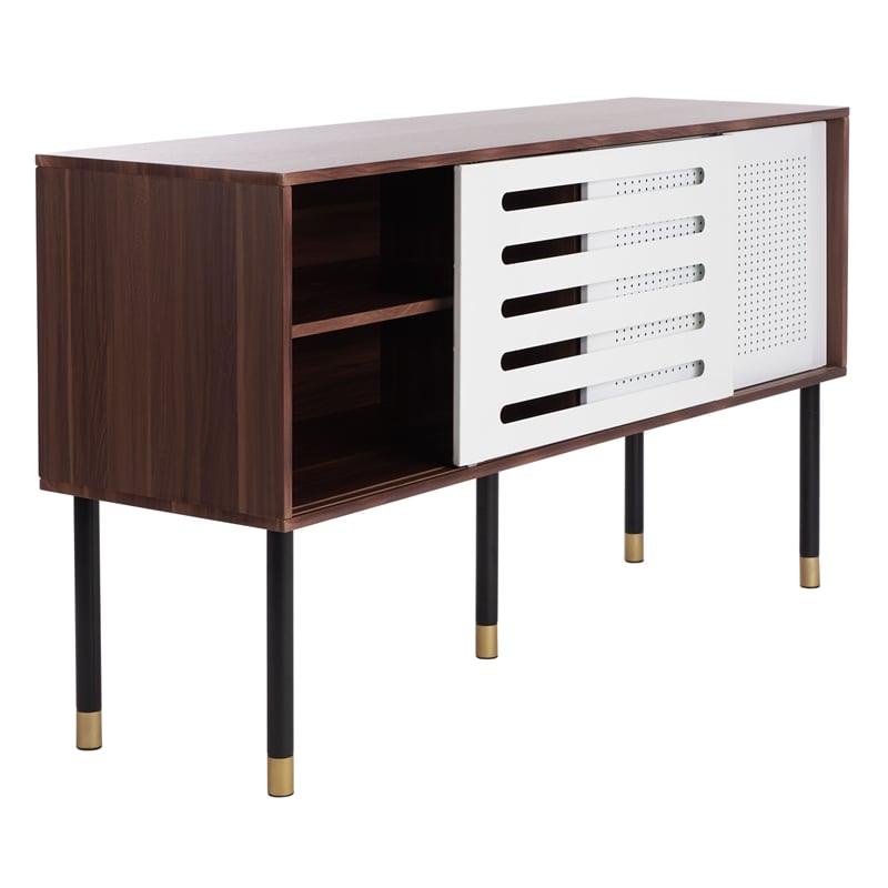 Safavieh Shiloh Wood and Metal Media Stand in White / Walnut