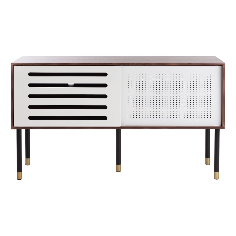 Safavieh Shiloh Wood and Metal Media Stand in White / Walnut