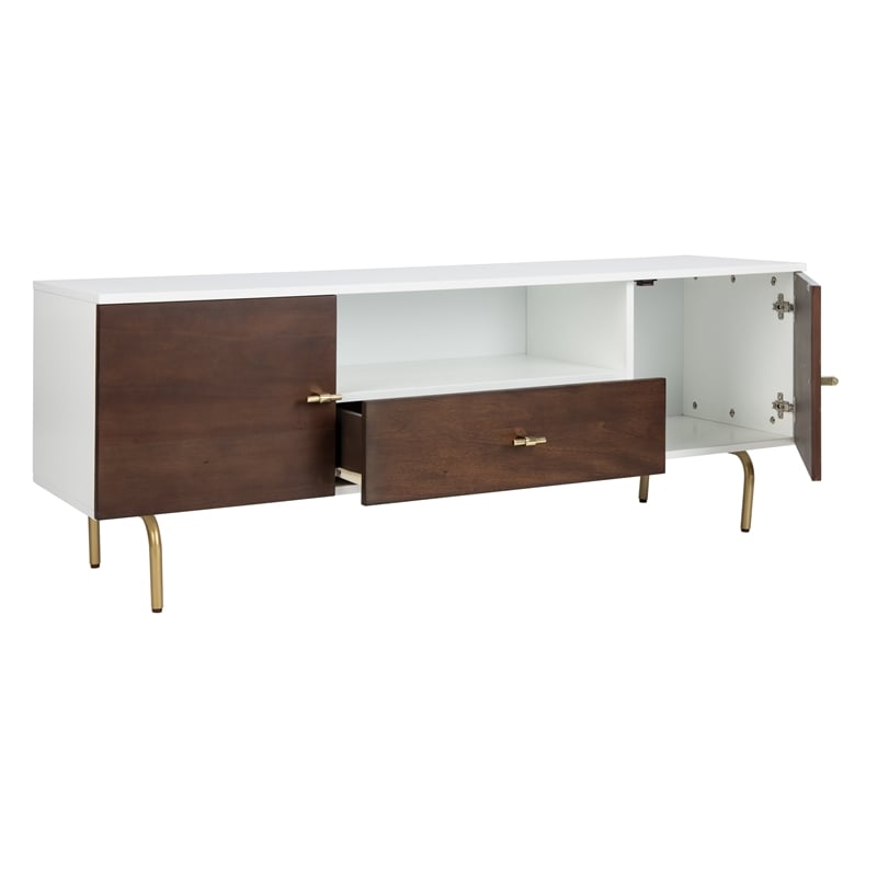 Safavieh Genevieve Wood and Metal Media Stand  in Walnut / White