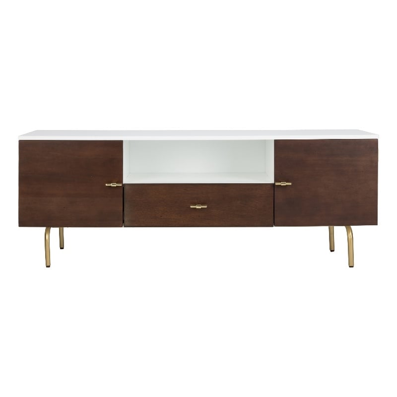 Safavieh Genevieve Wood and Metal Media Stand  in Walnut / White