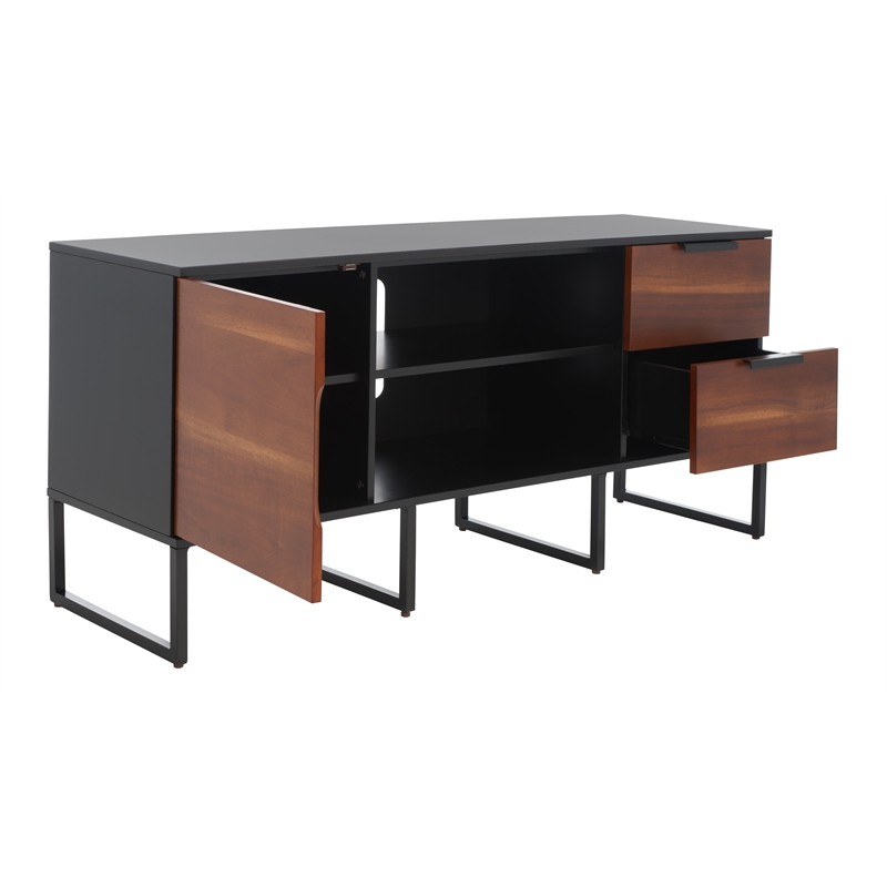 Safavieh Vance Wood and Metal 1Door 2Drawer 2Shelf Media Stand in Black / Brown