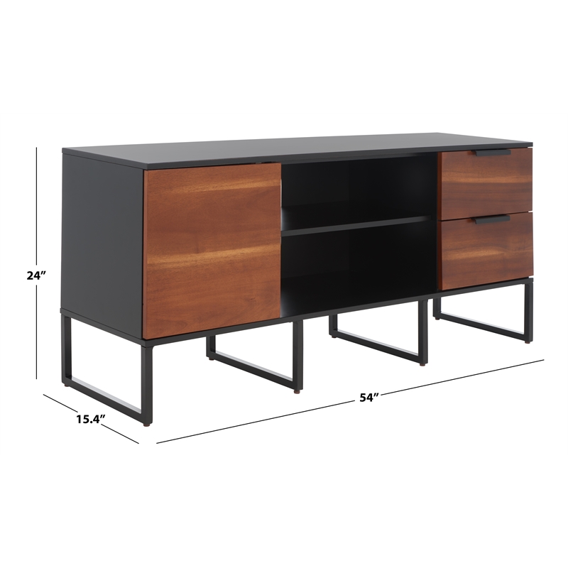 Safavieh Vance Wood and Metal 1Door 2Drawer 2Shelf Media Stand in Black / Brown