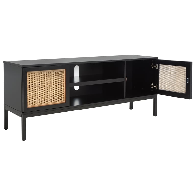 Safavieh Zadie 2 Shelf Wood Media Stand in Black / Natural