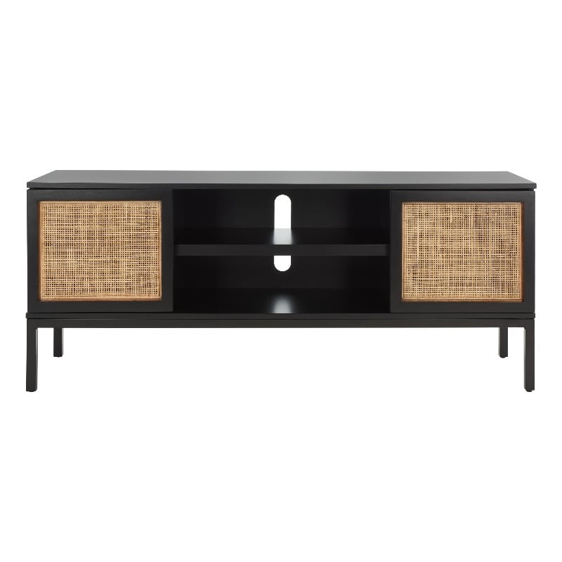 Safavieh Zadie 2 Shelf Wood Media Stand in Black / Natural