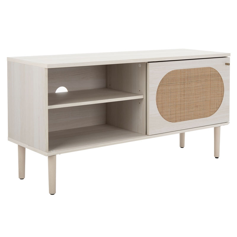 Safavieh Claude Wood 1Door 2Shelf Media Stand in White / Natural