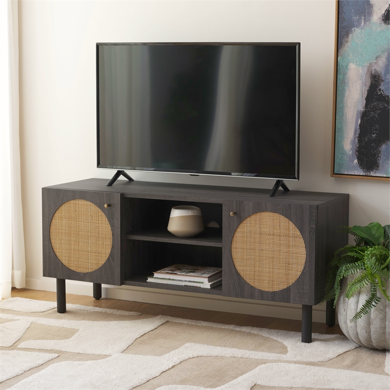 Safavieh Ophelia Wood 2Door 2Shelf Media Stand in Black / Natural