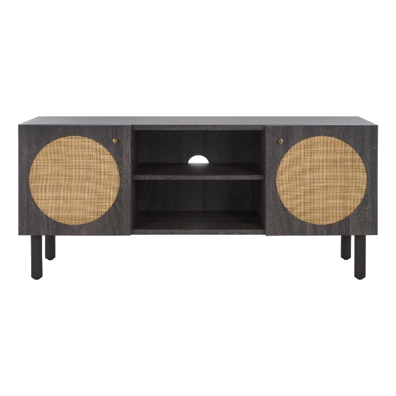 Safavieh Ophelia Wood 2Door 2Shelf Media Stand in Black / Natural