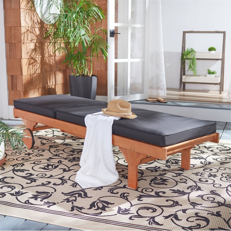 Safavieh Newport Wood Lounge Chair  in Natural / Black