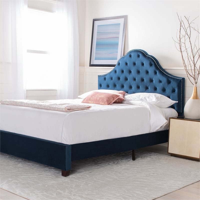 Safavieh Beckham Wood and Polyester Bed in Navy