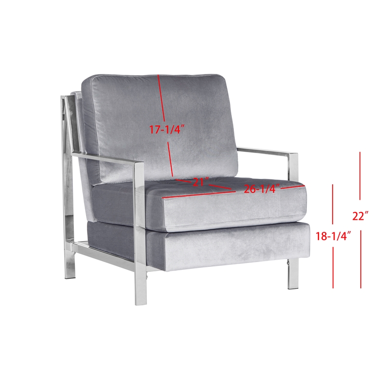Safavieh Walden Wood and Polyester Velvet Accent Chair in Light Gray