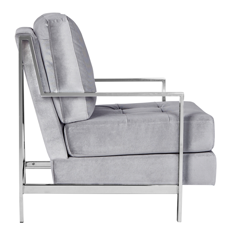 Safavieh Walden Wood and Polyester Velvet Accent Chair in Light Gray