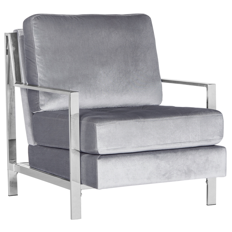 Safavieh Walden Wood and Polyester Velvet Accent Chair in Light Gray