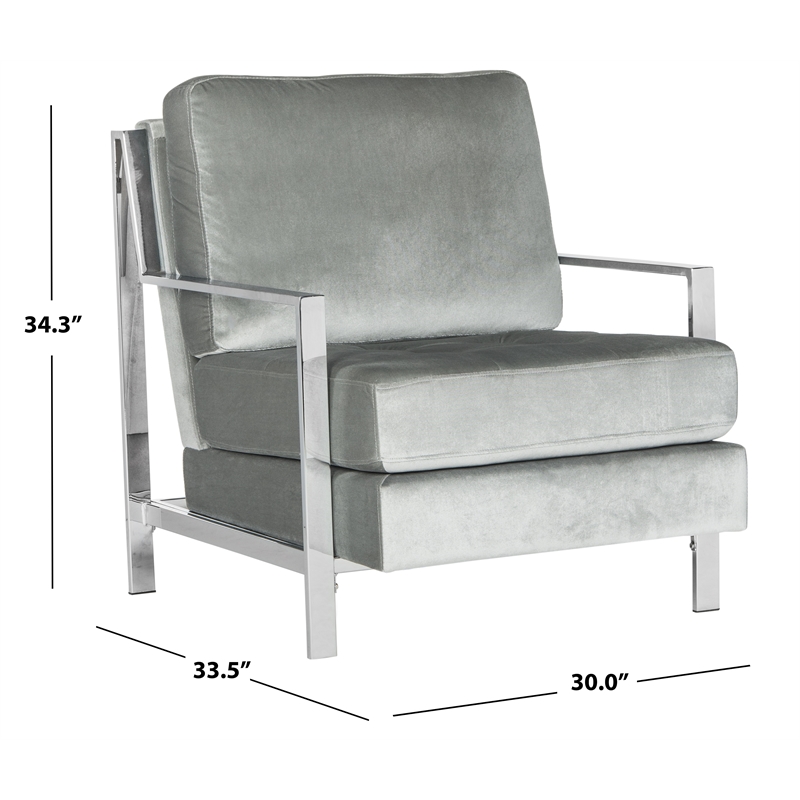 Safavieh Walden Wood and Polyester Velvet Accent Chair in Light Gray