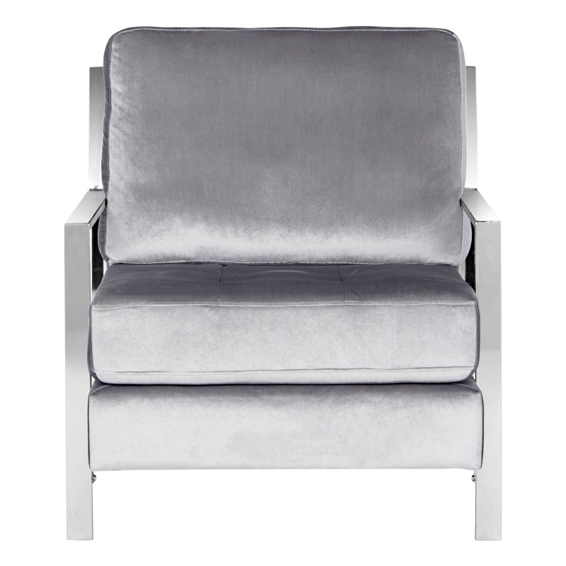 Safavieh Walden Wood and Polyester Velvet Accent Chair in Light Gray