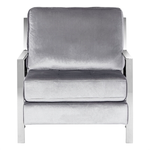 Safavieh Walden Wood and Polyester Velvet Accent Chair in Light Gray