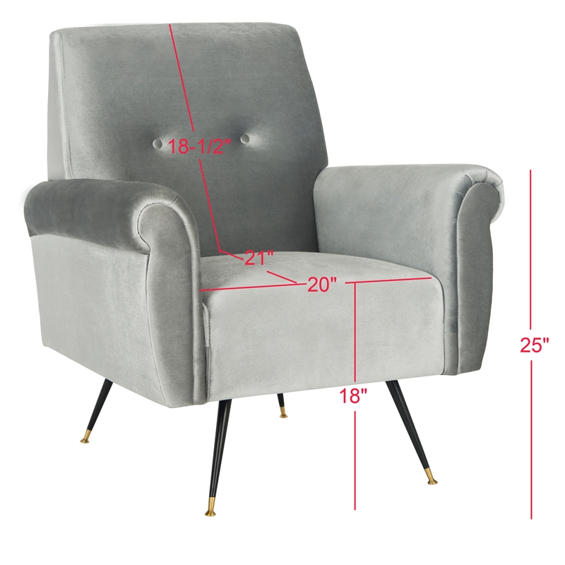Safavieh Mira Wood and Polyester Velvet Accent Chair in Light Gray