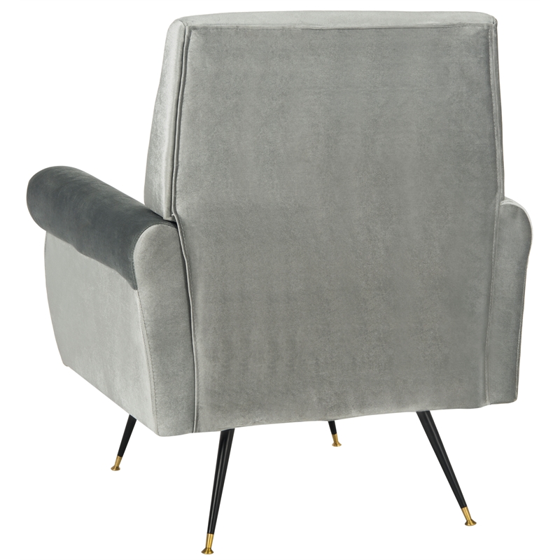 Safavieh Mira Wood and Polyester Velvet Accent Chair in Light Gray