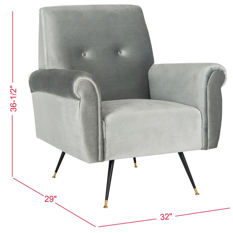 Safavieh Mira Wood and Polyester Velvet Accent Chair in Light Gray
