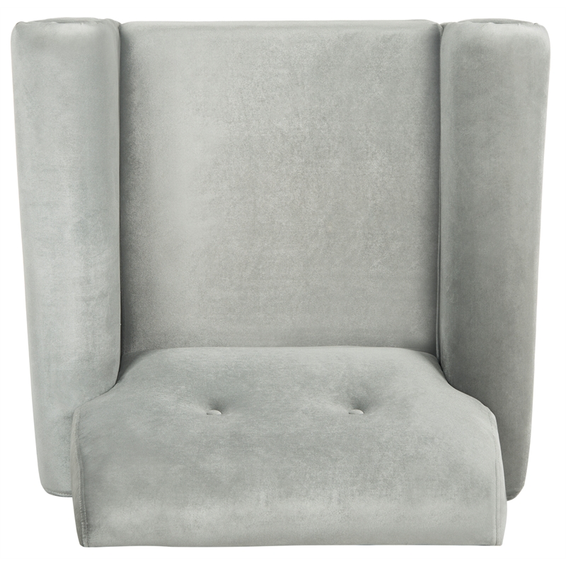 Safavieh Mira Wood and Polyester Velvet Accent Chair in Light Gray