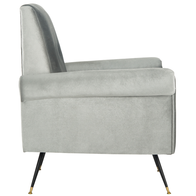 Safavieh Mira Wood and Polyester Velvet Accent Chair in Light Gray