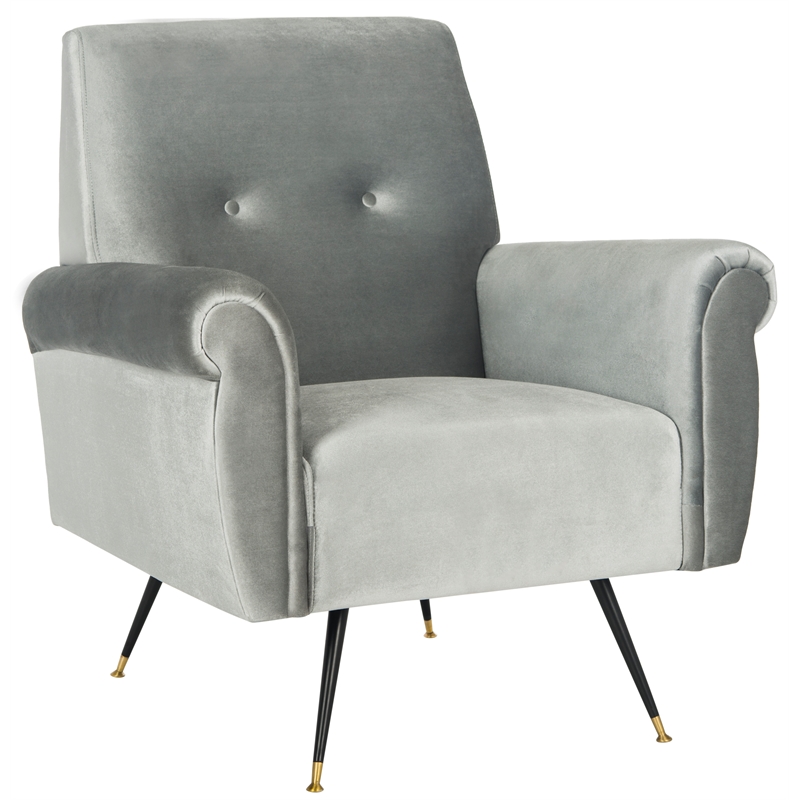 Safavieh Mira Wood and Polyester Velvet Accent Chair in Light Gray