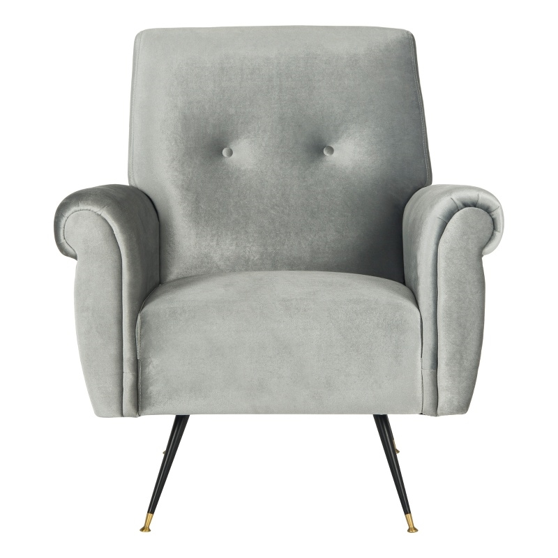 Safavieh Mira Wood and Polyester Velvet Accent Chair in Light Gray