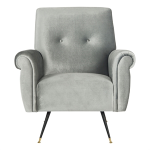 Safavieh Mira Wood and Polyester Velvet Accent Chair in Light Gray