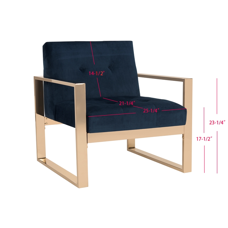 Safavieh Vasco  Brass Plated and Polyester Velvet Accent Chair in Navy