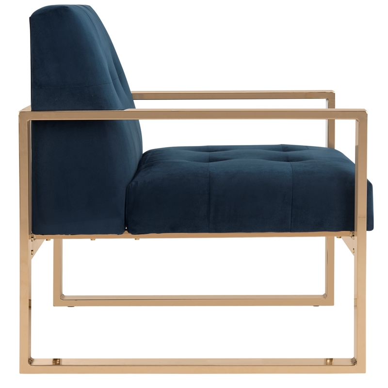 Safavieh Vasco  Brass Plated and Polyester Velvet Accent Chair in Navy