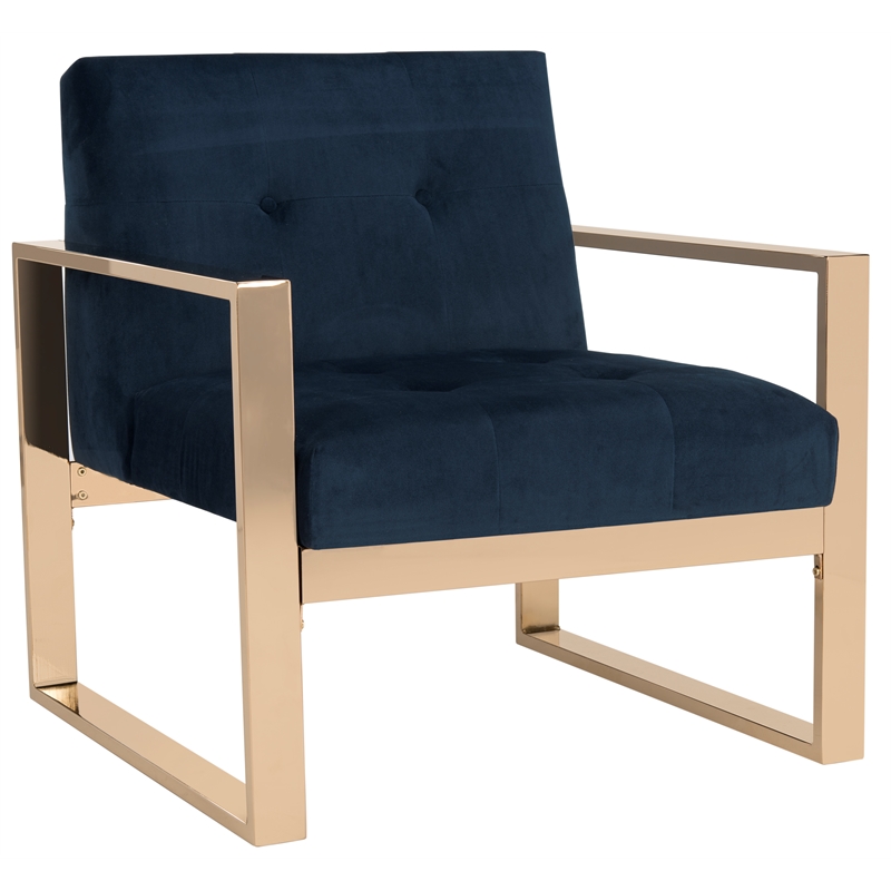 Safavieh Vasco  Brass Plated and Polyester Velvet Accent Chair in Navy