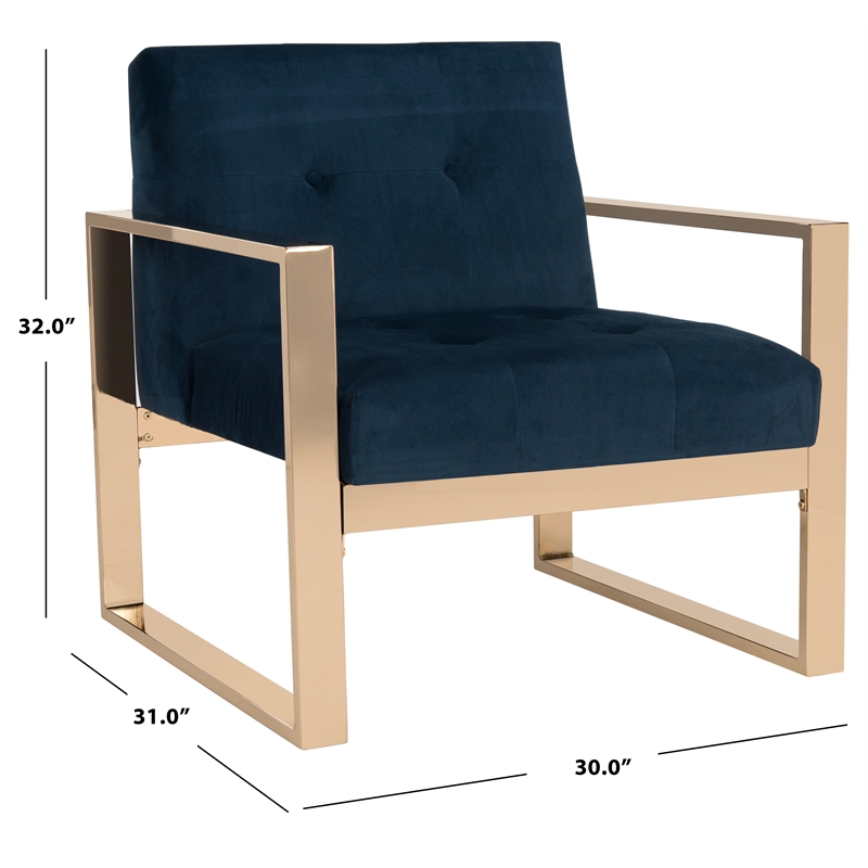 Safavieh Vasco  Brass Plated and Polyester Velvet Accent Chair in Navy
