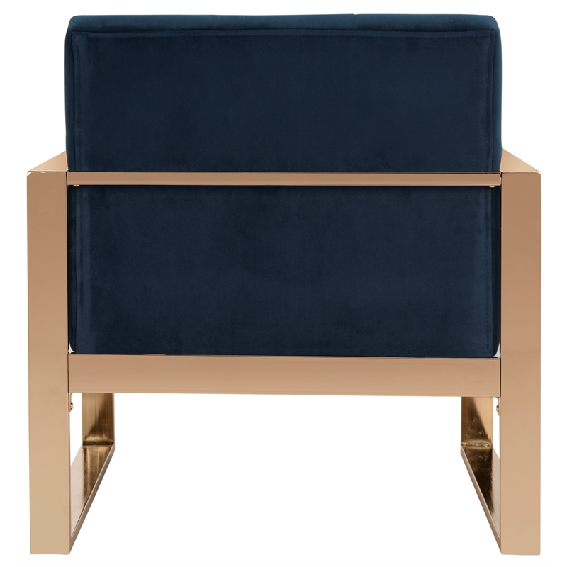 Safavieh Vasco  Brass Plated and Polyester Velvet Accent Chair in Navy
