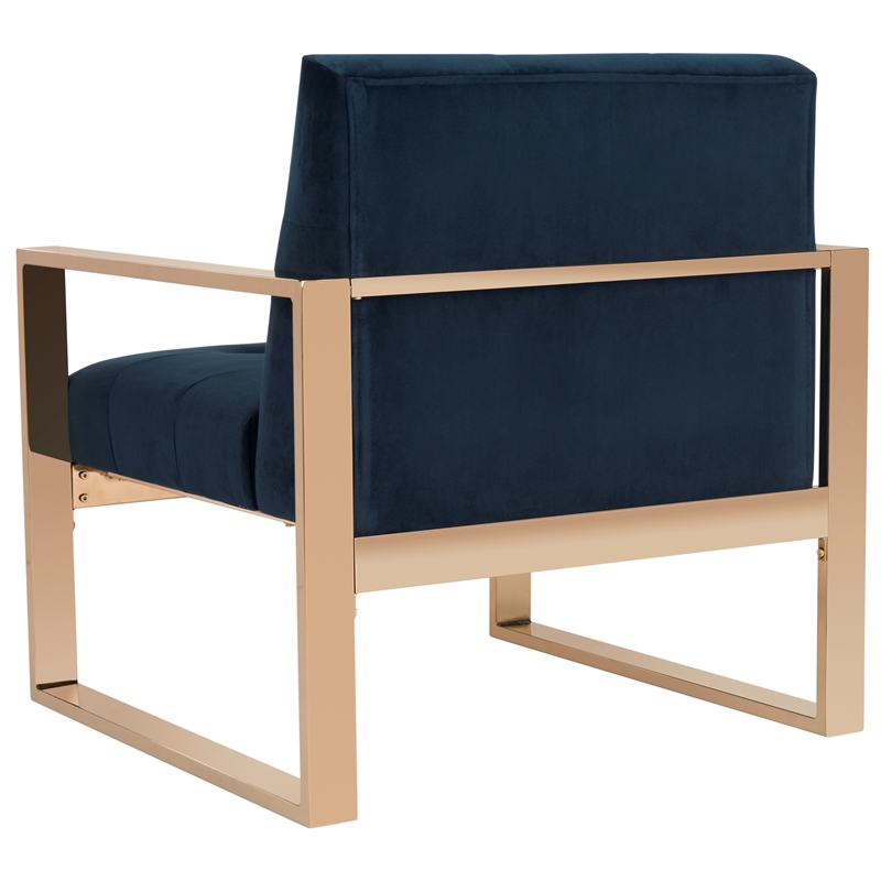 Safavieh Vasco  Brass Plated and Polyester Velvet Accent Chair in Navy