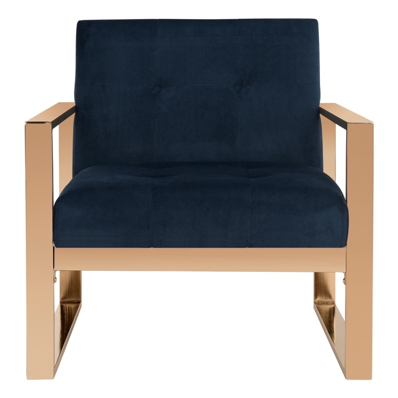 Safavieh Vasco  Brass Plated and Polyester Velvet Accent Chair in Navy