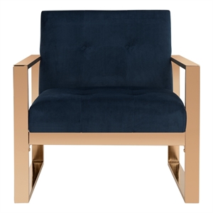 Safavieh Vasco  Brass Plated and Polyester Velvet Accent Chair in Navy