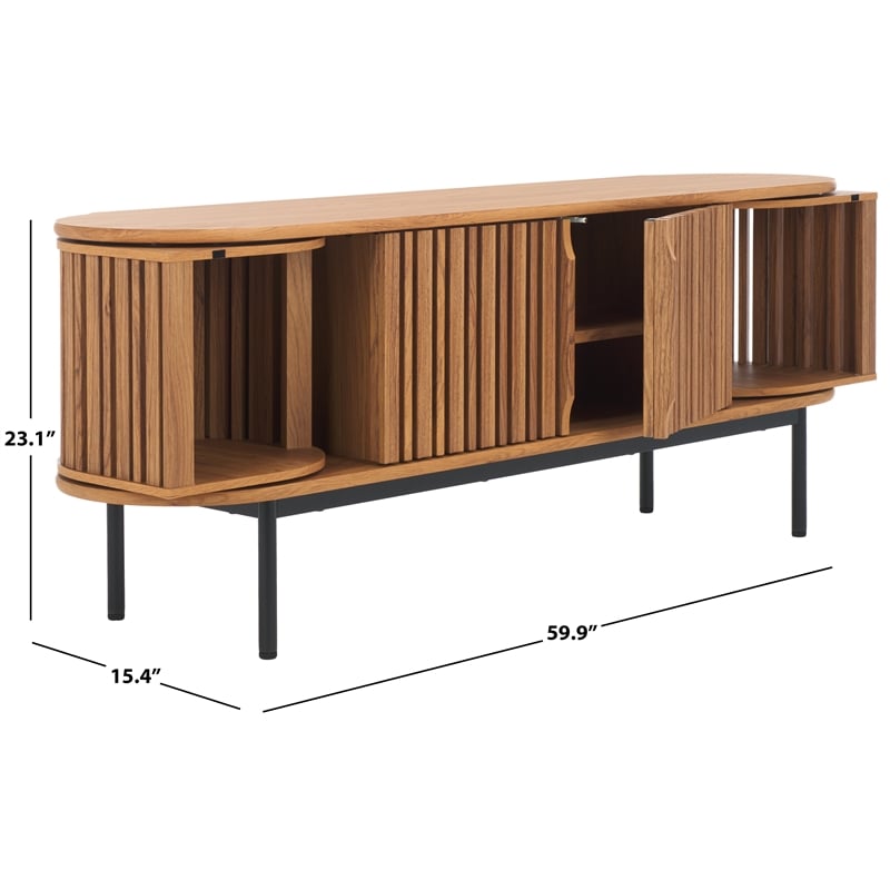 Safavieh Enid 4 Door Media Stand Wood and Metal  in Oak / Black