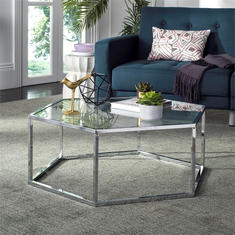 Safavieh Eliana Iron and Glass Coffee Table in Chrome