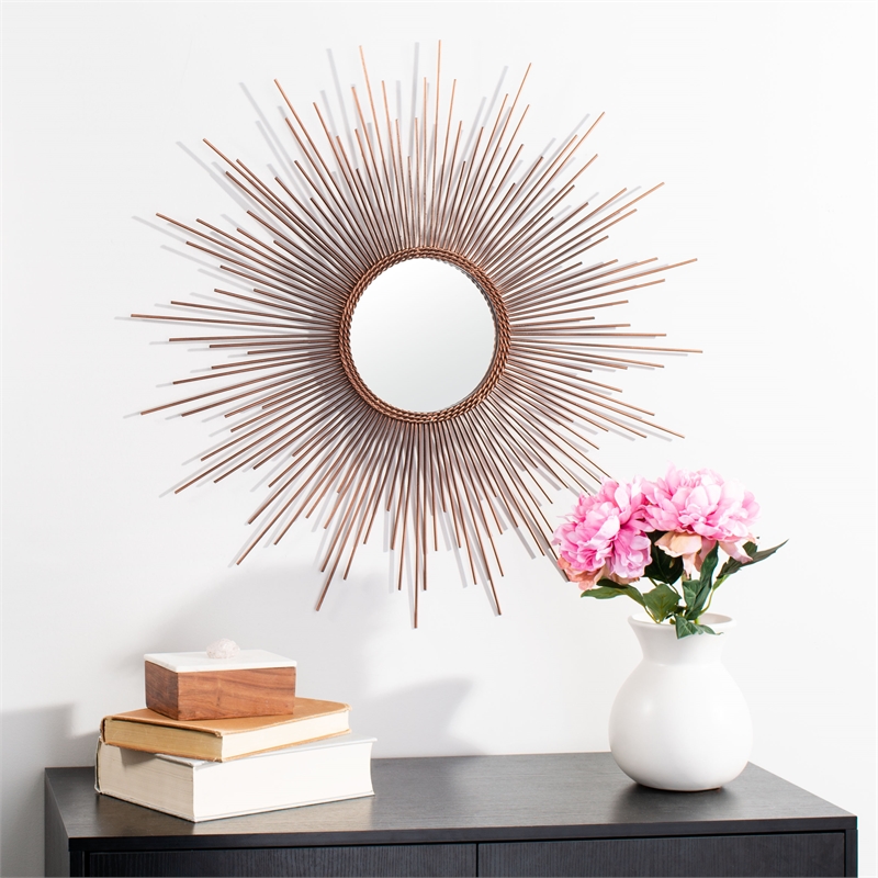 Safavieh Genevieve Sunburst Wood and Metal Mirror in Copper