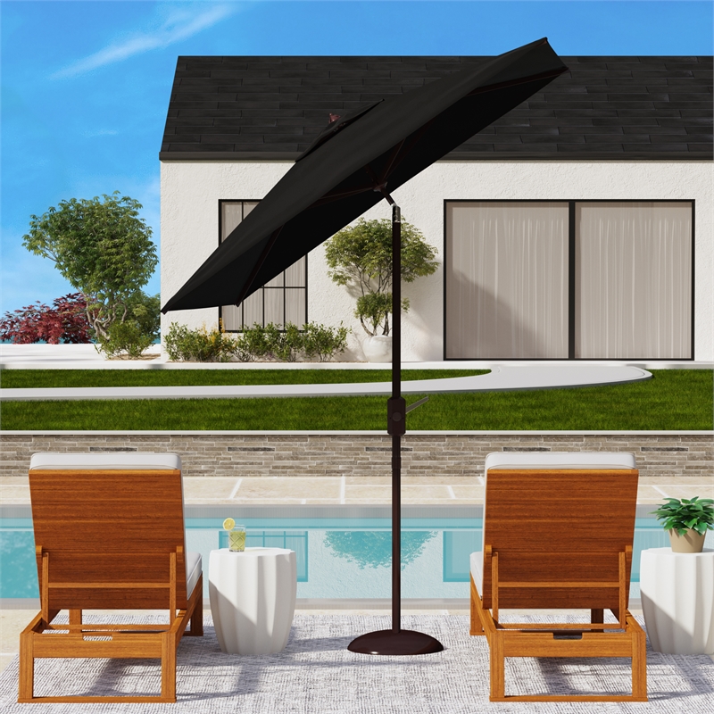 Safavieh Ortega Aluminum and Fabric  7.5Ft Sq Crank Umbrella in Black