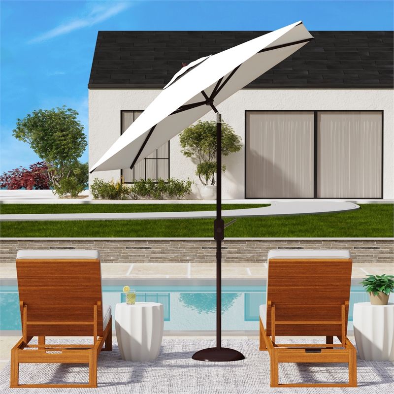 Safavieh Ortega Aluminum and Fabric 7.5Ft Sq Crank Umbrella  in White
